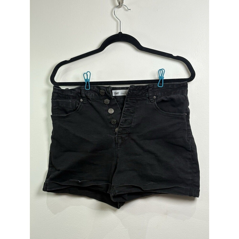 YMI High Rise Black Denim Shorts Juniors 13/31 Button Fly 5-Pocket